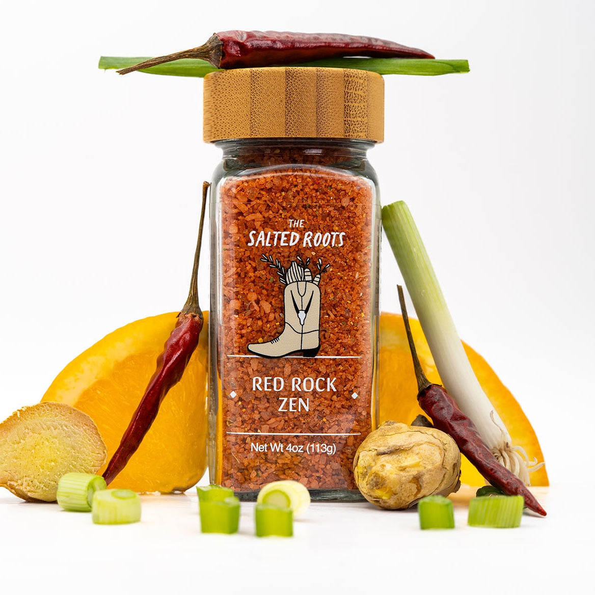 The Salted Roots Red Rock Zen jar — balanced everyday finishing salt