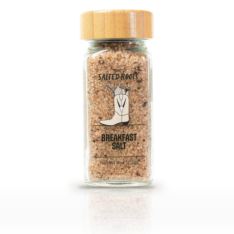 The Salted Roots Breakfast Salt, 4 oz jar, front label