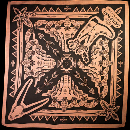 Rust Salted Roots cotton bandana with black screen print