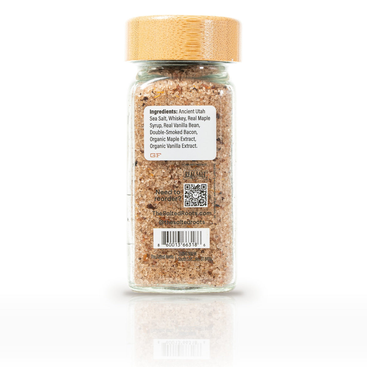 The Salted Roots Breakfast Salt, 4 oz jar, back panel with ingredients