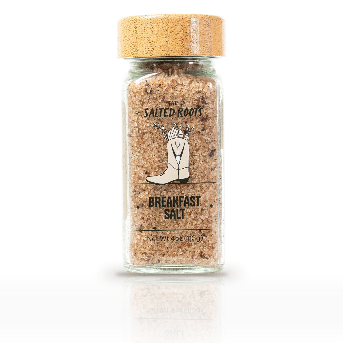 The Salted Roots Breakfast Salt, 4 oz jar, front label