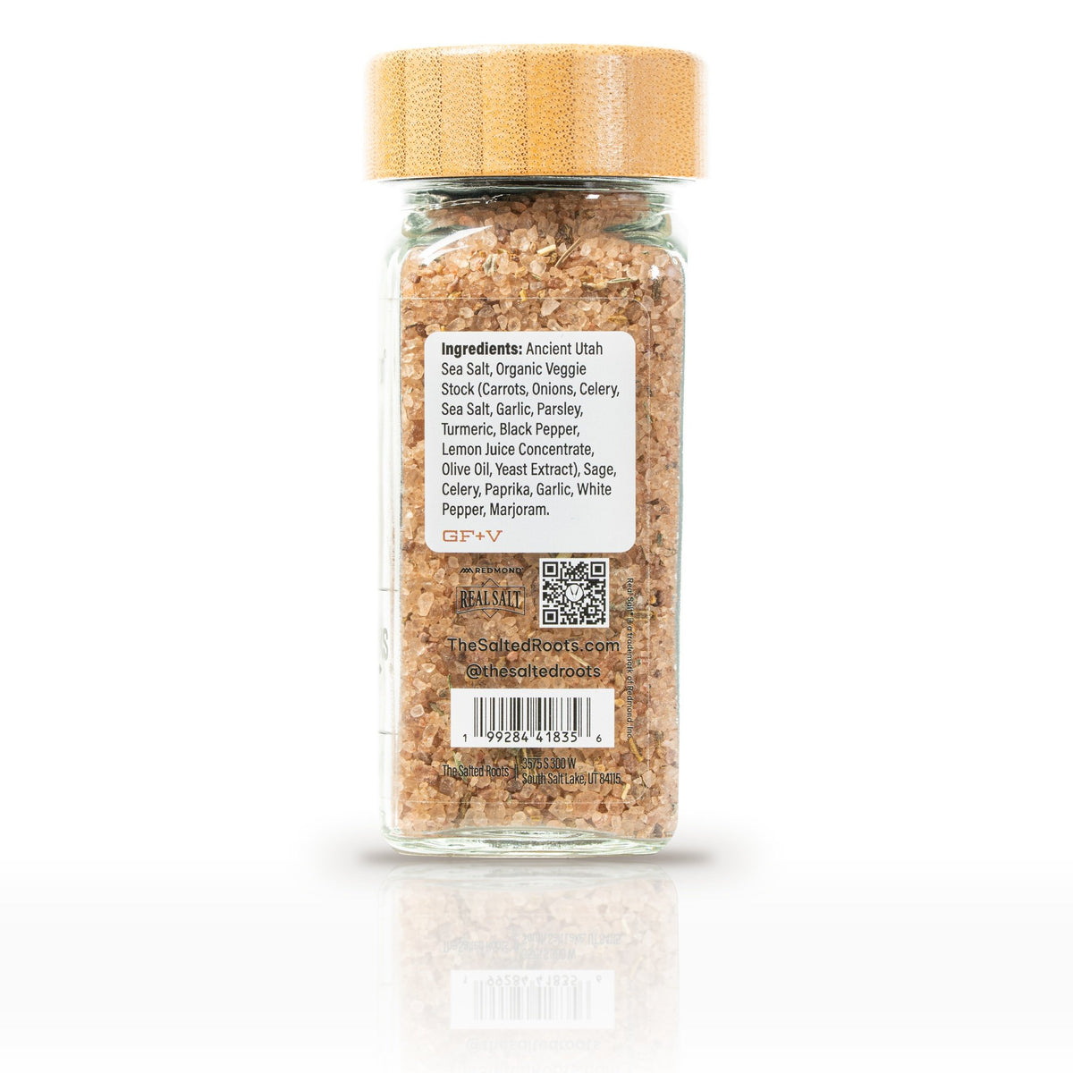 The Salted Roots Giving Thanks Salt, 4 oz jar, back panel with ingredients