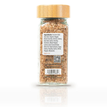 The Salted Roots Giving Thanks Salt, 4 oz jar, back panel with ingredients