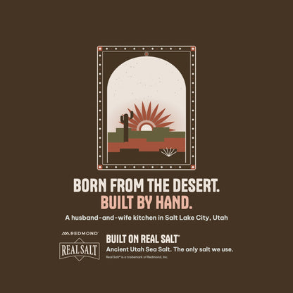 The Salted Roots: Born from the desert, built by hand. A husband-and-wife kitchen in Salt Lake City, Utah.