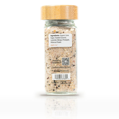 The Salted Roots Lavender Luau, 4 oz jar, back panel with ingredients