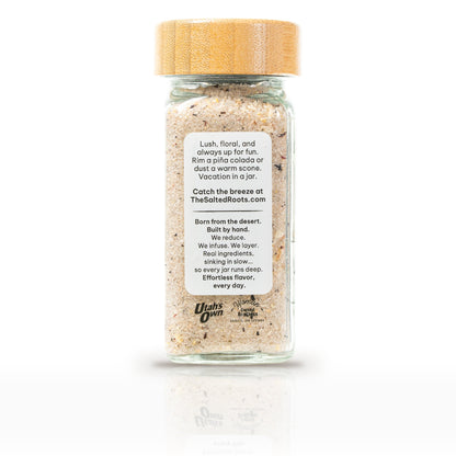 The Salted Roots Lavender Luau, 4 oz jar, side panel with serving ideas
