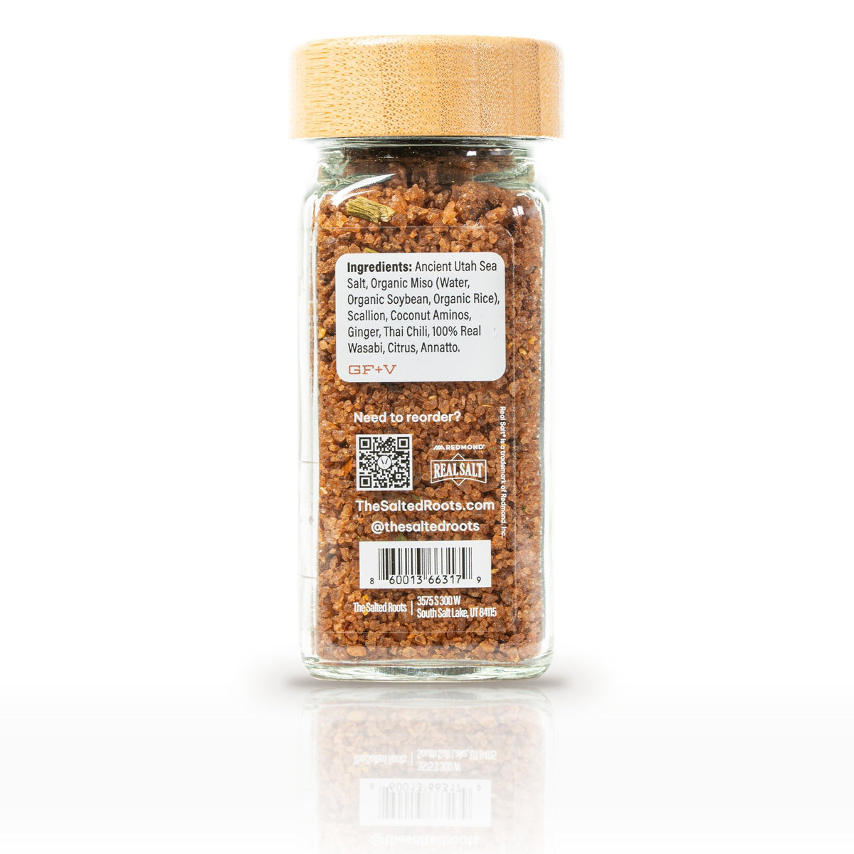 The Salted Roots Red Rock Zen, 4 oz jar, back panel with ingredients