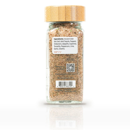 The Salted Roots Tequila Salt, 4 oz jar, back panel with ingredients